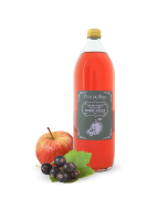 Jus de pomme-cassis - bouteille de face avec fruits