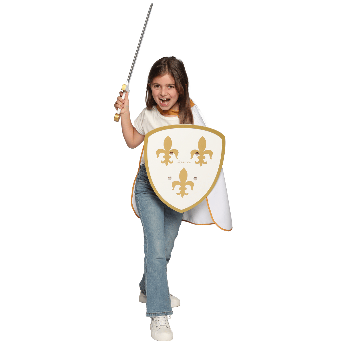 Epée jeanne d'arc avec bouclier et cape portés