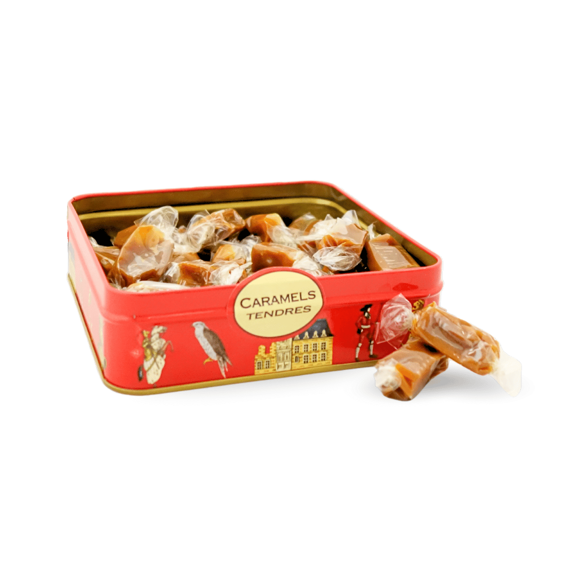 Boite ouverte de caramels tendre armoiries du Puy du Fou 