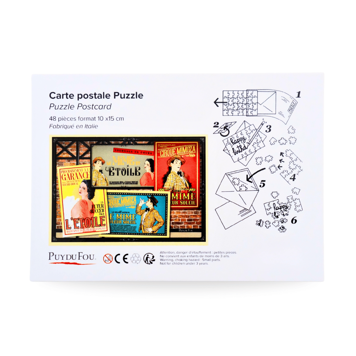 Carte postale puzzle Le Mime et l'Etoile - explications