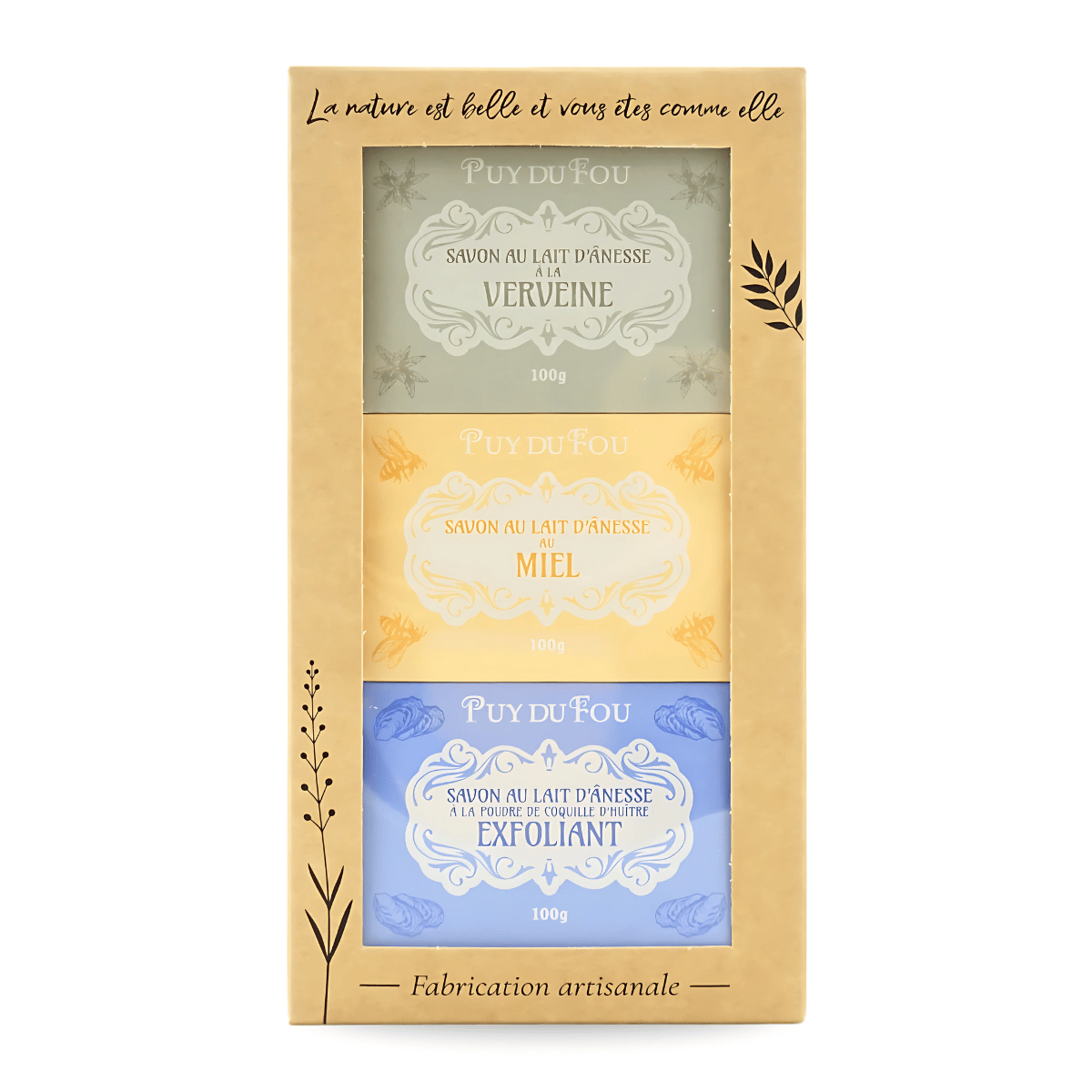Coffret 3 savons au lait d'ânesse - coffret de face