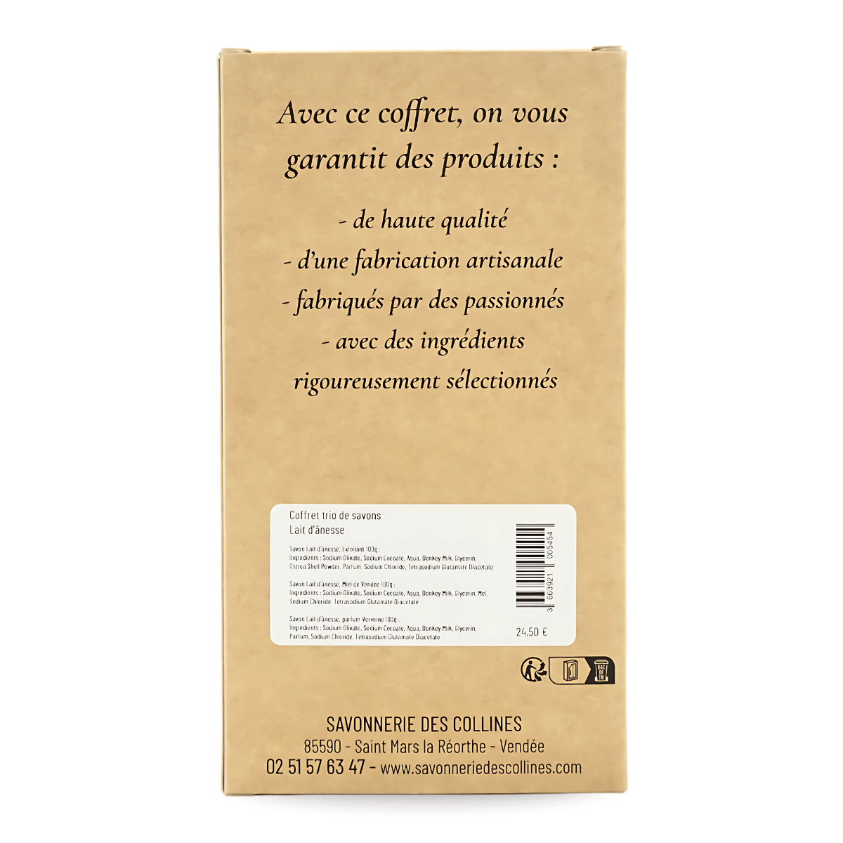 Coffret 3 savons au lait d'ânesse - coffret de dos