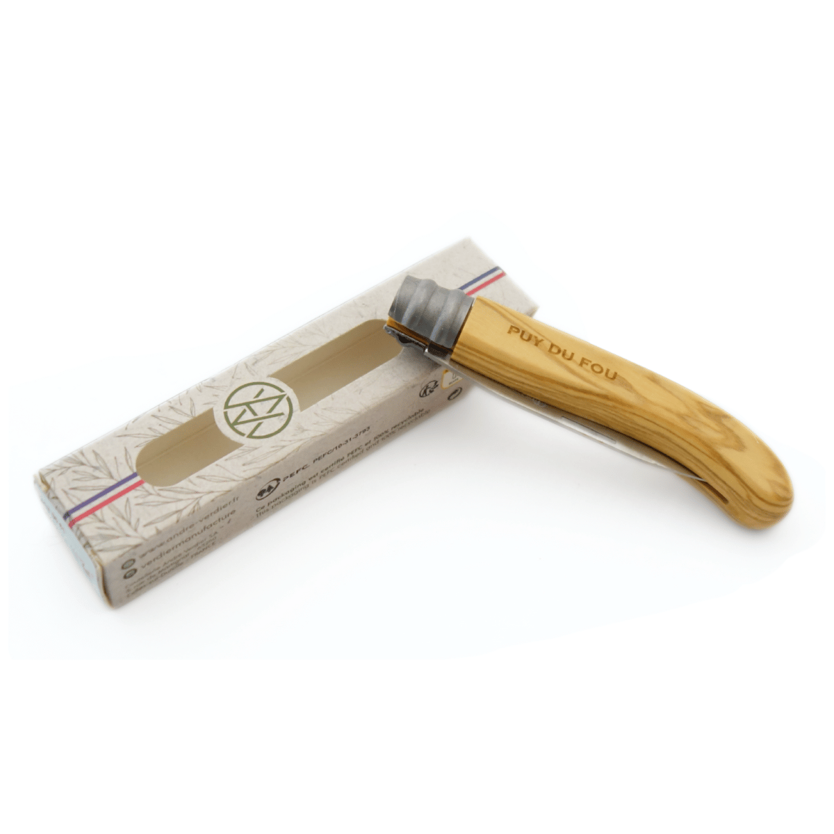 Couteau alpage en olivier - boite + produit sorti