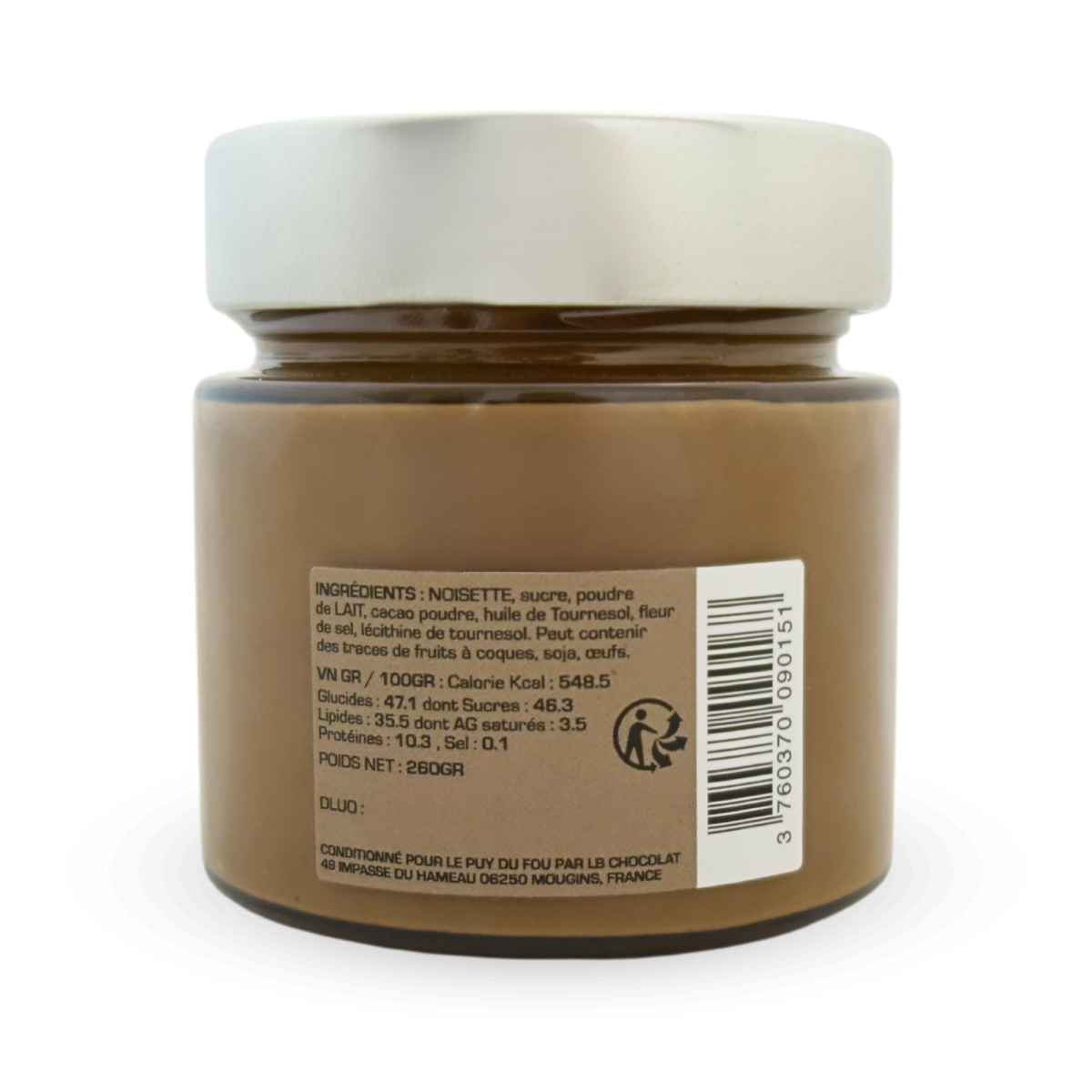 Pâte à tartiner artisanale noisettes et cacao - verso