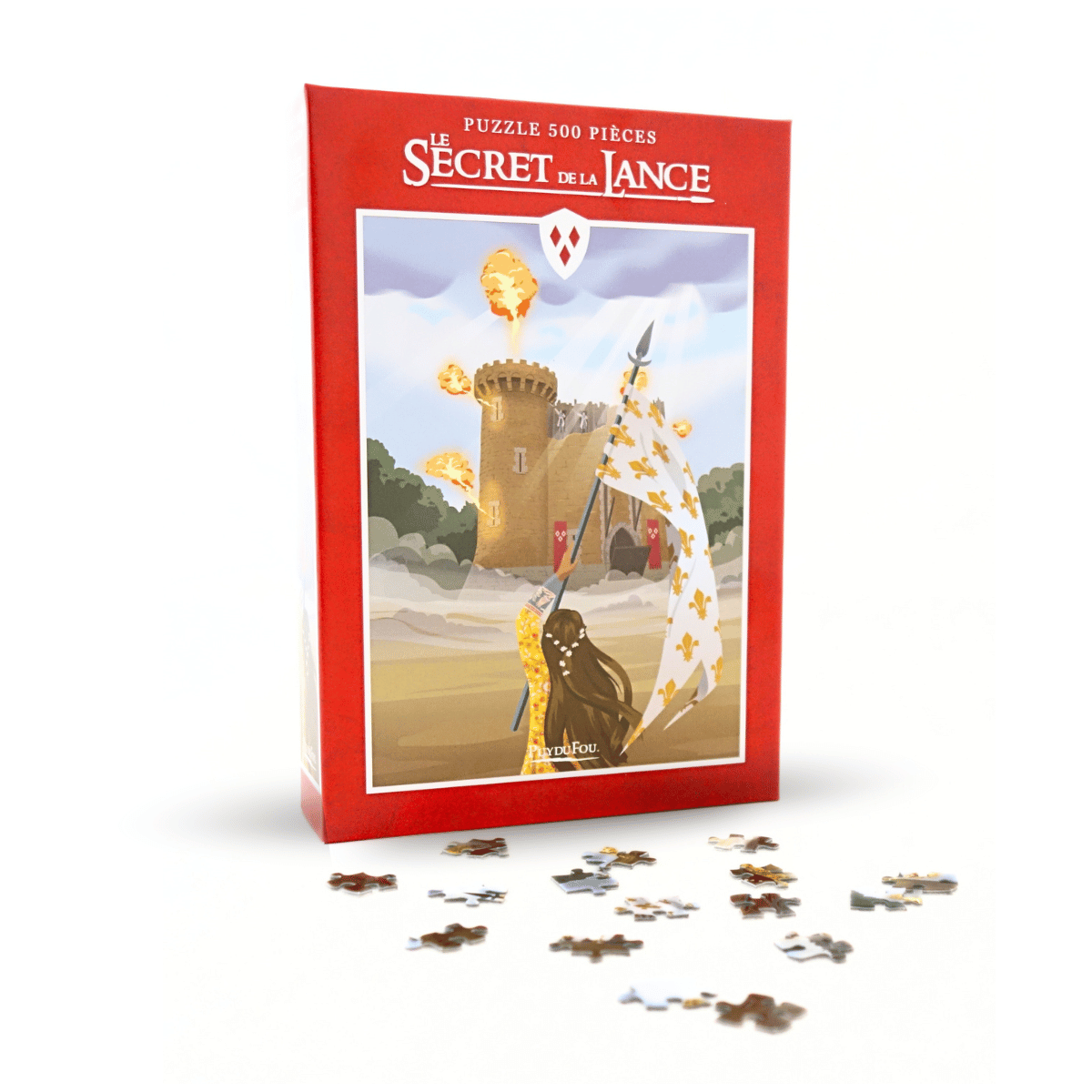 Puzzle le Secret de la Lance 500 pièces - de face avec les pièces du puzzle