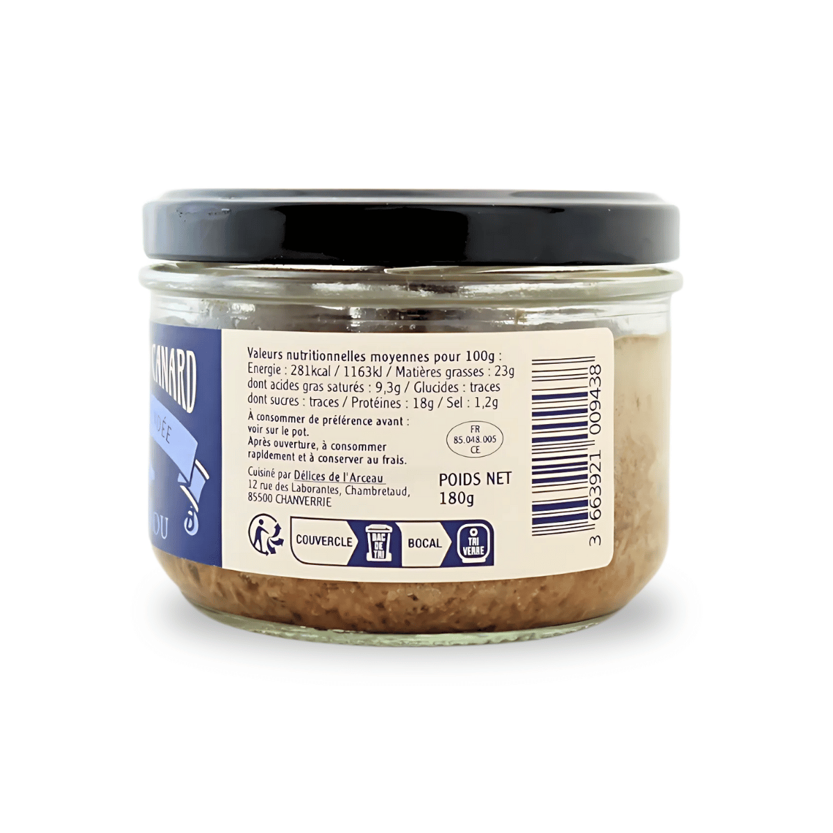 Rillettes de canard au miel de Vendée - produit de profil (valeurs nutritionnelles)
