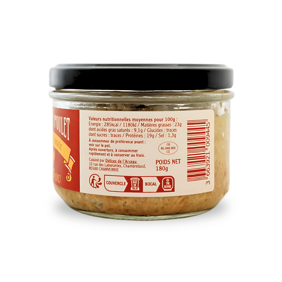 Rillettes de poulet fermier de Vendée - produit de profil (valeurs nutritionnelles)