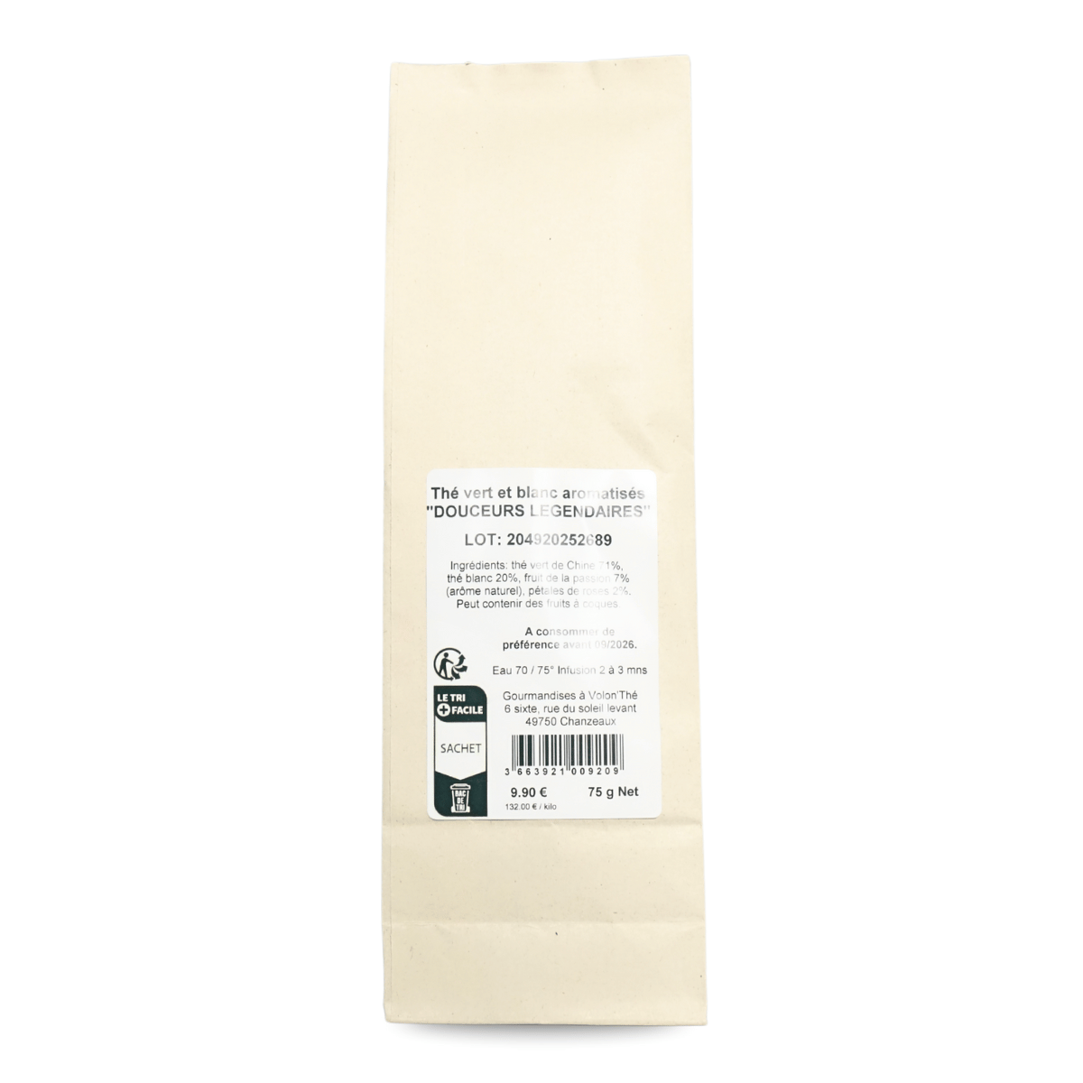 Thé blanc et vert fruit de la passion et rose - l'Epée du Roi Arthur - de dos
