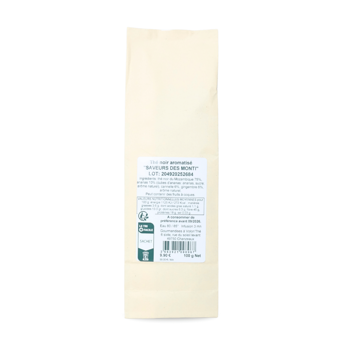 Thé noir sachet vrac ananas, cannelle, gingembre le Mystère de La Pérouse - de dos