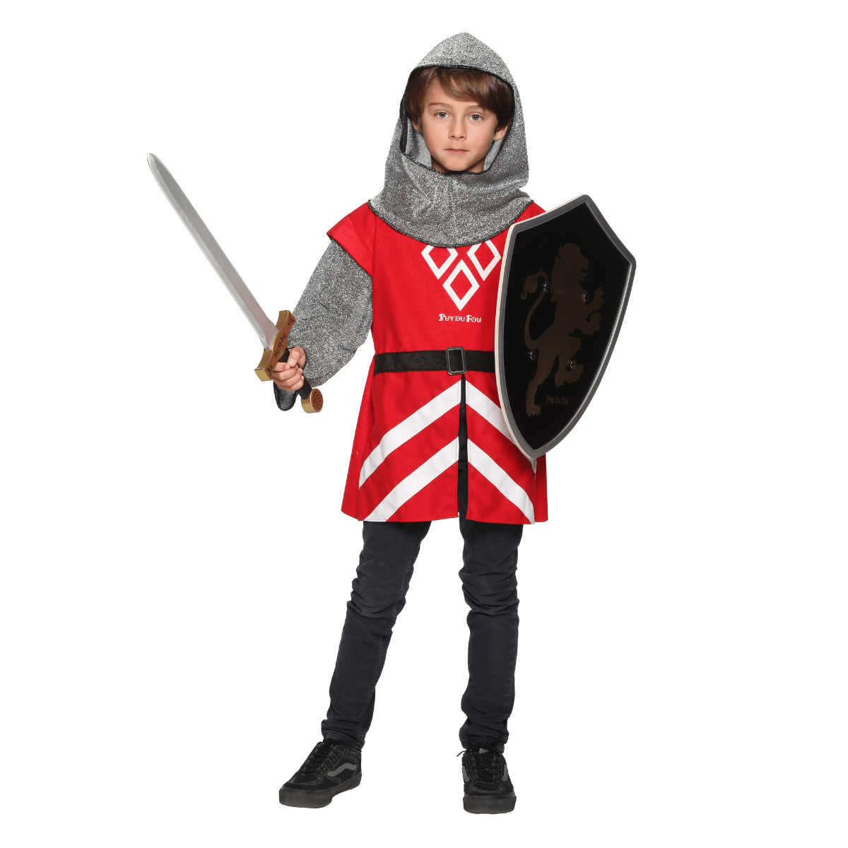 Tunique déguisement Tristan enfant - produit porté de face avec accessoires 2