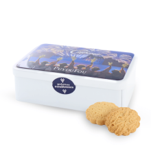 Boite de galettes vendéennes Cinéscénie - de biais avec biscuits
