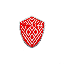 Magnet bouclier en forme de blason médiéval rouge et blanc avec mâcles du Puy du Fou - image détourée