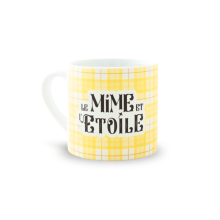 Mini mug jaune le Mime et l'Etoile - face texte spectacle