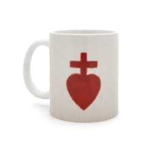 Mug Le Dernier Panache Puy du Fou, face avec le cœur vendéen rouge sur fond blanc