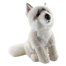 Profil peluche loup blanc assis