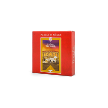 Vue de trois quarts de la boîte rouge du puzzle 54 pièces Le Signe du Triomphe Puy du Fou