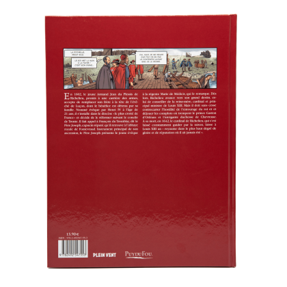 Quatrième de couverture de la bande dessinée Richelieu avec illustration des mousquetaires, boutique officielle du Puy du Fou.