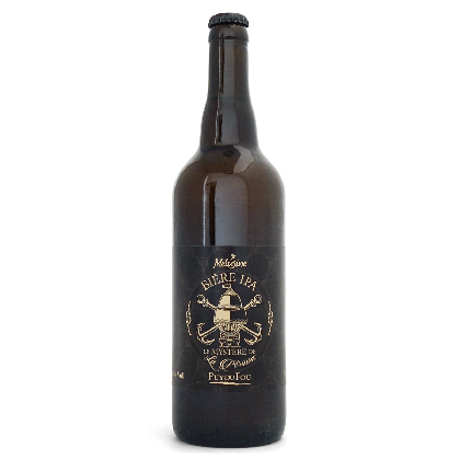 Bouteille de bière blonde bio IPA Le Mystère de La Pérouse 75cl Puy du Fou, étiquette Mélusine avec illustration de navire