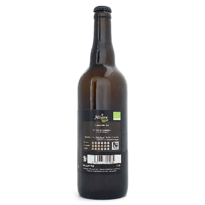 Contre-étiquette de la bière blonde bio IPA La Pérouse Mélusine 75cl, ingrédients et certification bio agriculture biologique