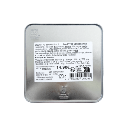 Boîte de galettes vendéennes Armoiries Ornements - dessous de la boîte avec ingrédients