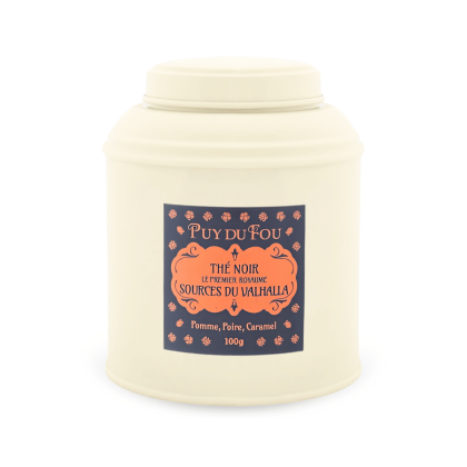 Boîte de thé noir pomme, poire et caramel Le Premier Royaume -  de face