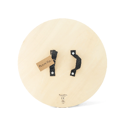 Bouclier casque viking en bois Puy du Fou, vue de dos avec poignées noires