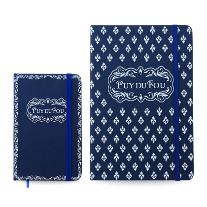 Carnets Puy du Fou 1900 bleu format A5 et A6 - côte à côte de face
