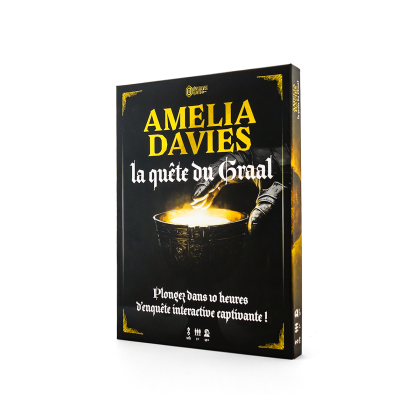 Boîte du jeu de société Amelia Davies la quête du Graal vue de côté