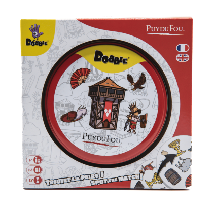 Jeu de société Dobble Puy du Fou avec un design coloré et ludique sur son emballage, boutique officielle du Puy du Fou.