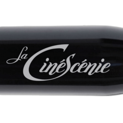 Gourde noire en aluminium portant le logo de la Cinéscénie, avec un design épuré, boutique officielle du Puy du Fou.