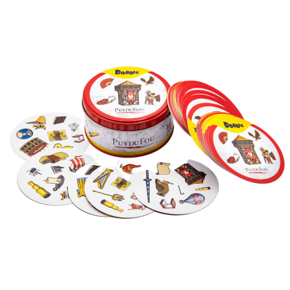 Jeu Dobble Puy du Fou avec son design coloré et ses symboles thématiques, disponible sur la boutique officielle du Puy du Fou.
