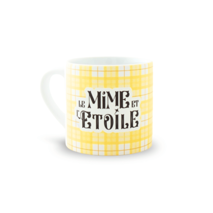 Mini mug jaune le Mime et l'Etoile - face texte spectacle