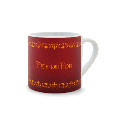 Mini mug rouge Puy du Fou – inscription Puy du Fou dorée – souvenir boutique officielle Puy du Fou