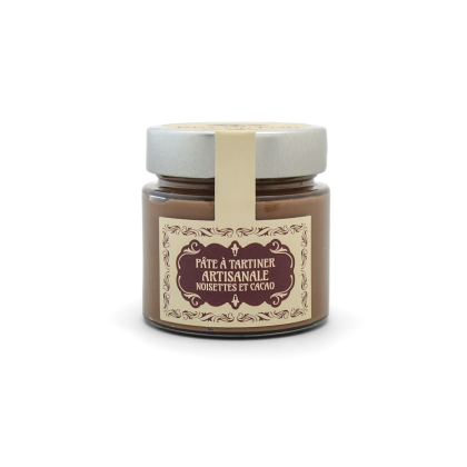 Pot de pâte à tartiner artisanale noisettes et cacao Puy du Fou 260g, vue de face