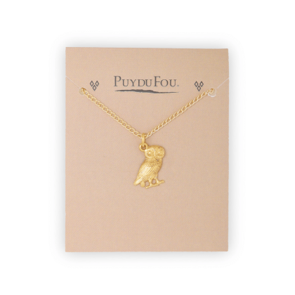 Pendentif chouette dorée - sur son carton