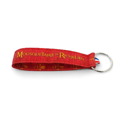 Porte-clés souvenir Puy du Fou Mousquetaire de Richelieu – lanière tissu rouge et or fabriquée en France