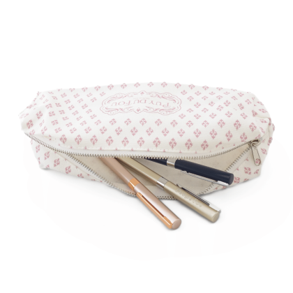Trousse Puy du Fou 1900 rose - ouverte avec stylos