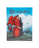 Couverture de la bande dessinée Richelieu avec des mousquetaires en action, style graphique dynamique et coloré, boutique officielle du Puy du Fou.