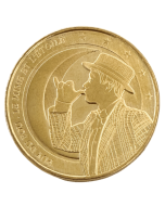 Jeton touristique Puy du Fou Le Mime et l'Étoile – face dorée avec le mime sur fond de lune et étoiles, frappé par la Monnaie de Paris