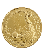 Jeton touristique Puy du Fou Les Vikings 2026 – face dorée avec drakkar à proue de dragon et entrelacs celtiques, frappé par la Monnaie de Paris