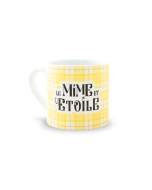 Mini mug jaune le Mime et l'Etoile - face texte spectacle