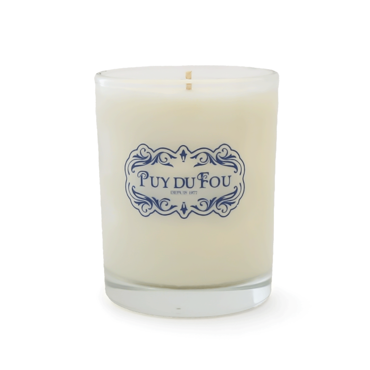 Bougie parfumée Puy du Fou Pluie de Pétales – verre blanc avec logo Puy du Fou Depuis 1977 – cires végétales