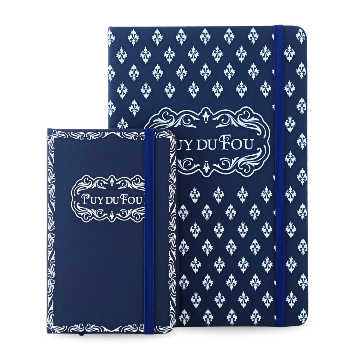 Carnets Puy du Fou 1900 bleu format A5 et A6 - superposés de face 
