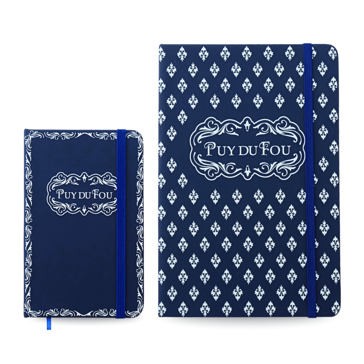 Carnets Puy du Fou 1900 bleu format A5 et A6 - côte à côte de face