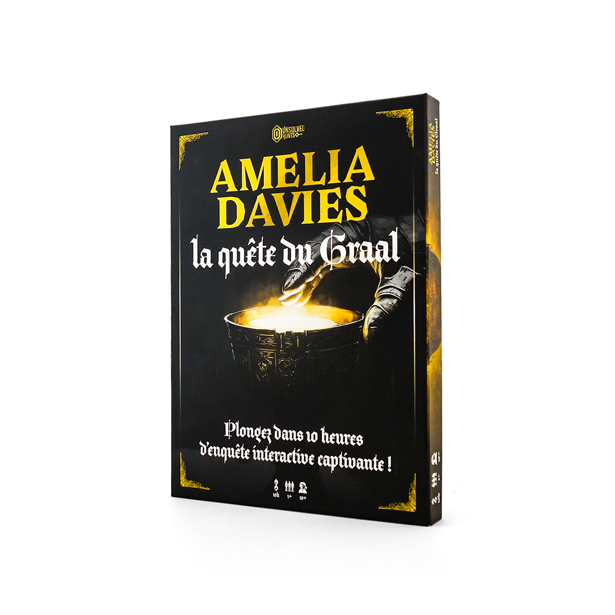 Boîte du jeu de société Amelia Davies la quête du Graal vue de côté