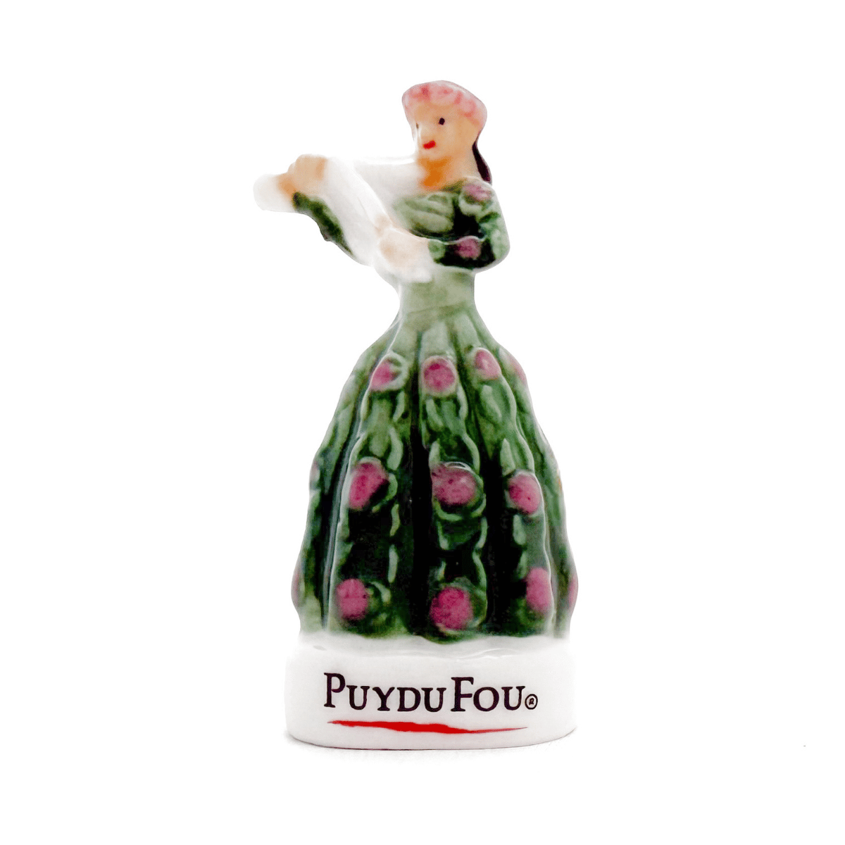 Fève La Muse Puy du Fou, représentation en porcelaine vue de trois-quarts avant