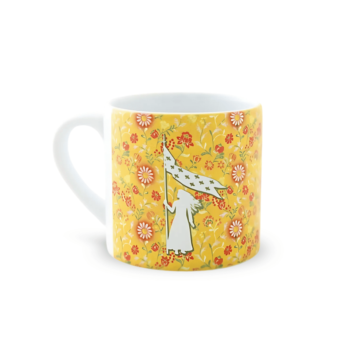 Mini mug jaune le Secret de la Lance - face Marguerite