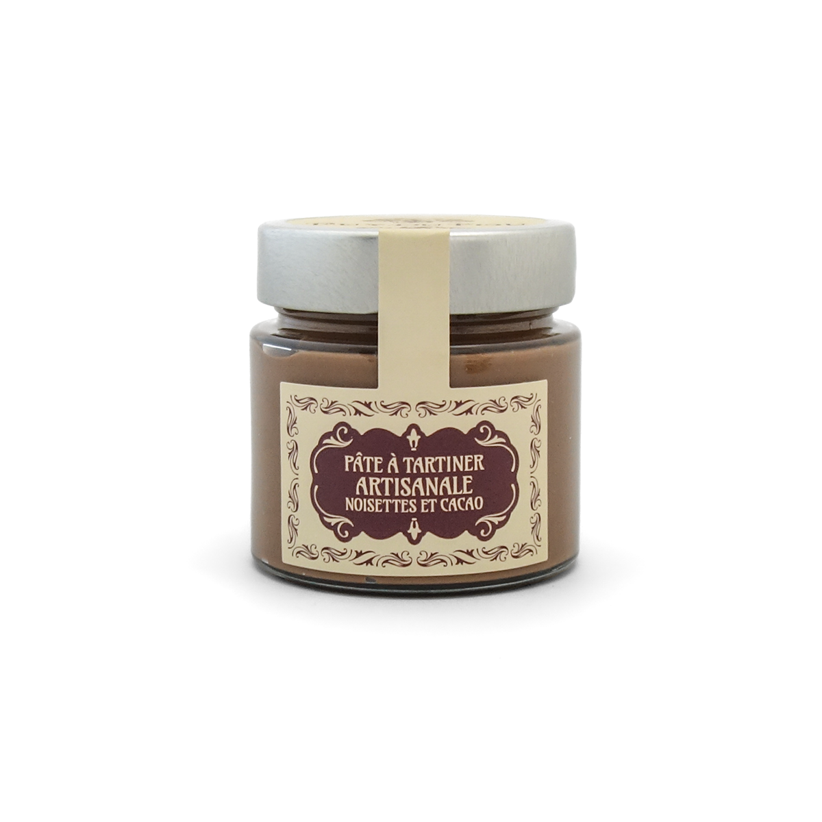 Pot de pâte à tartiner artisanale noisettes et cacao Puy du Fou 260g, vue de face