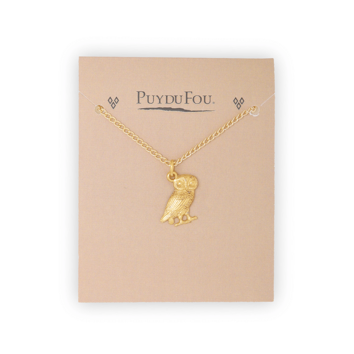 Pendentif chouette dorée - sur son carton
