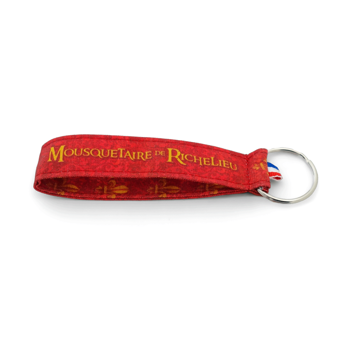 Porte-clés souvenir Puy du Fou Mousquetaire de Richelieu – lanière tissu rouge et or fabriquée en France